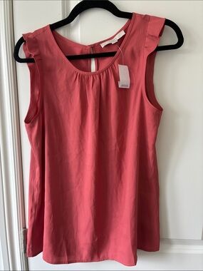 LOFT Coral Pink Sleeveless Ruffled Shoulder Shell